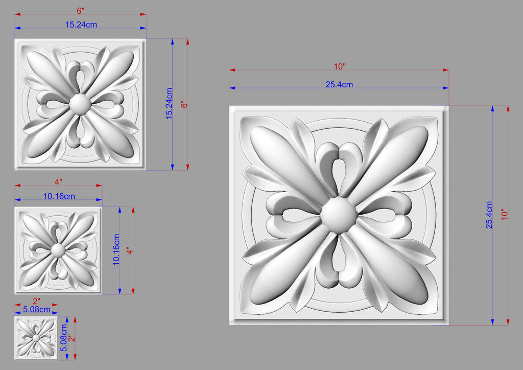 Carved Rosette Unpainted, Set of 1pc Classic style Home Wall Embellishments, wood onlays, wood wall art decor