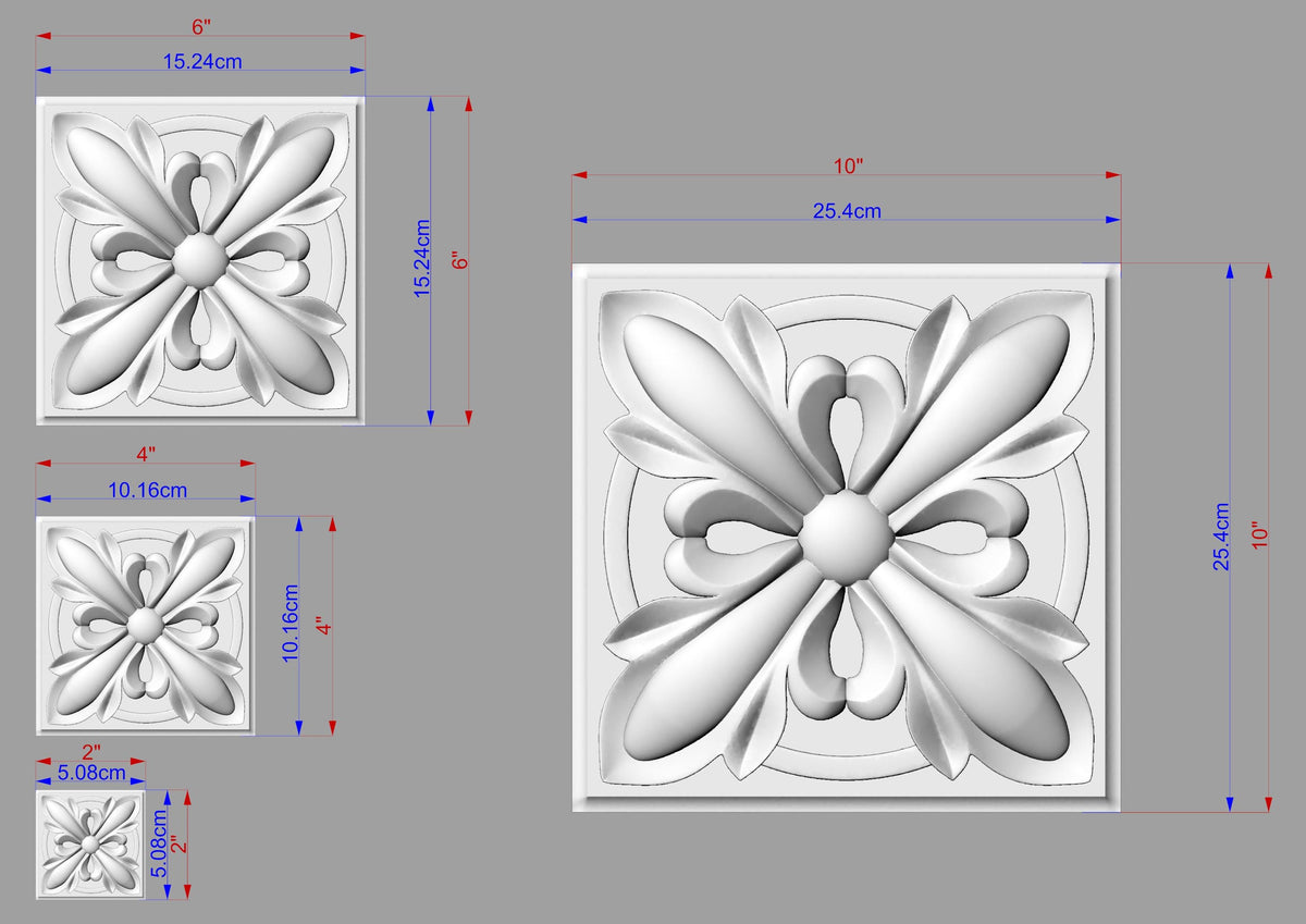Carved Rosette Unpainted, Set of 1pc Classic style Home Wall Embellishments, wood onlays, wood wall art decor