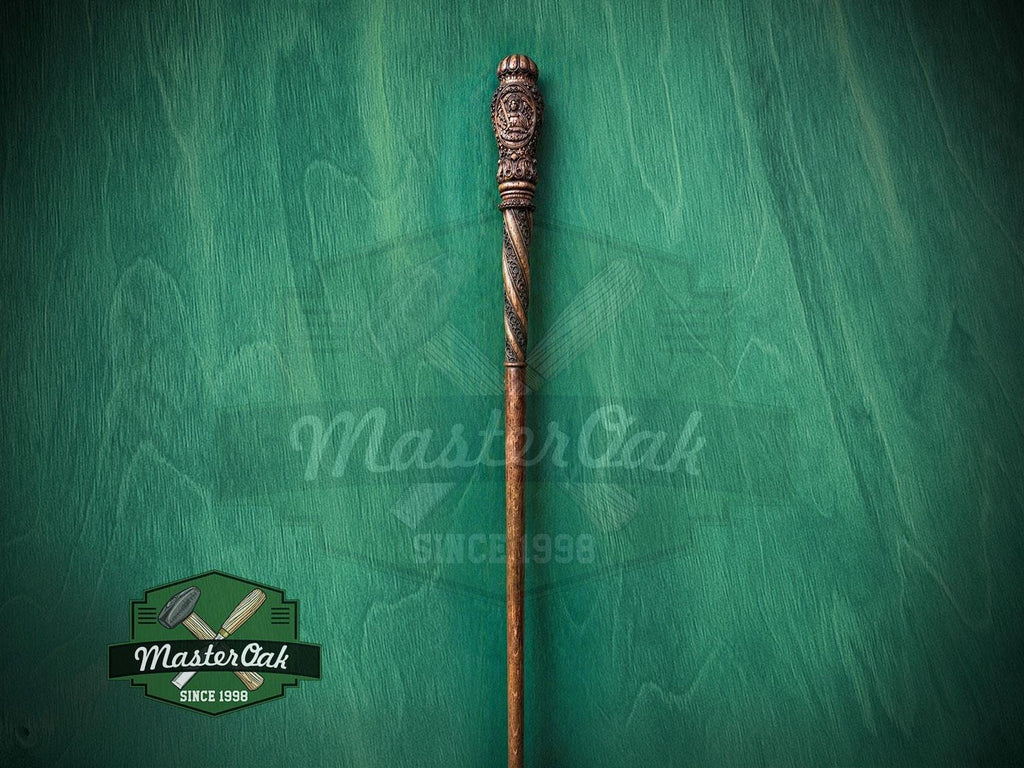 Carved Wood Cane with Archangel Michael – Christian Walking Staff Decor, Painted, religion stick