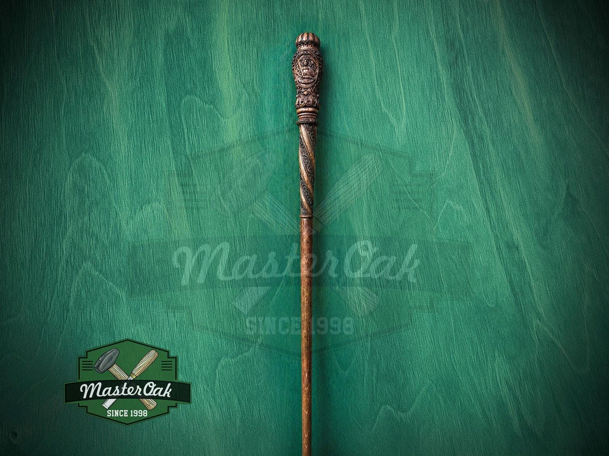 Carved Wood Cane with Archangel Michael – Christian Walking Staff Decor, Painted, religion stick