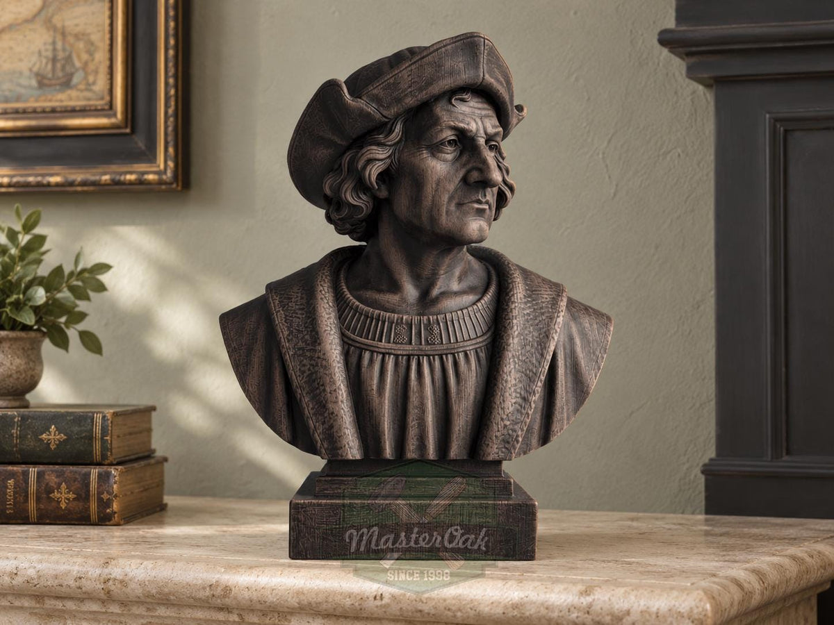 Christopher Columbus Bust, Hand-Finished Wood Sculpture | Age of Exploration Decor