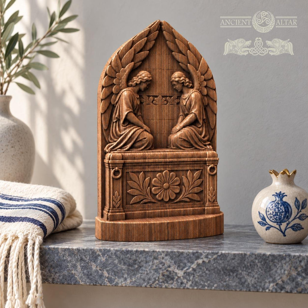 Ark of the Covenant with Cherubim, Solid Oak Wood Relief, Winged Angels Sculpture, Biblical Judaica Decor, Religious Gift