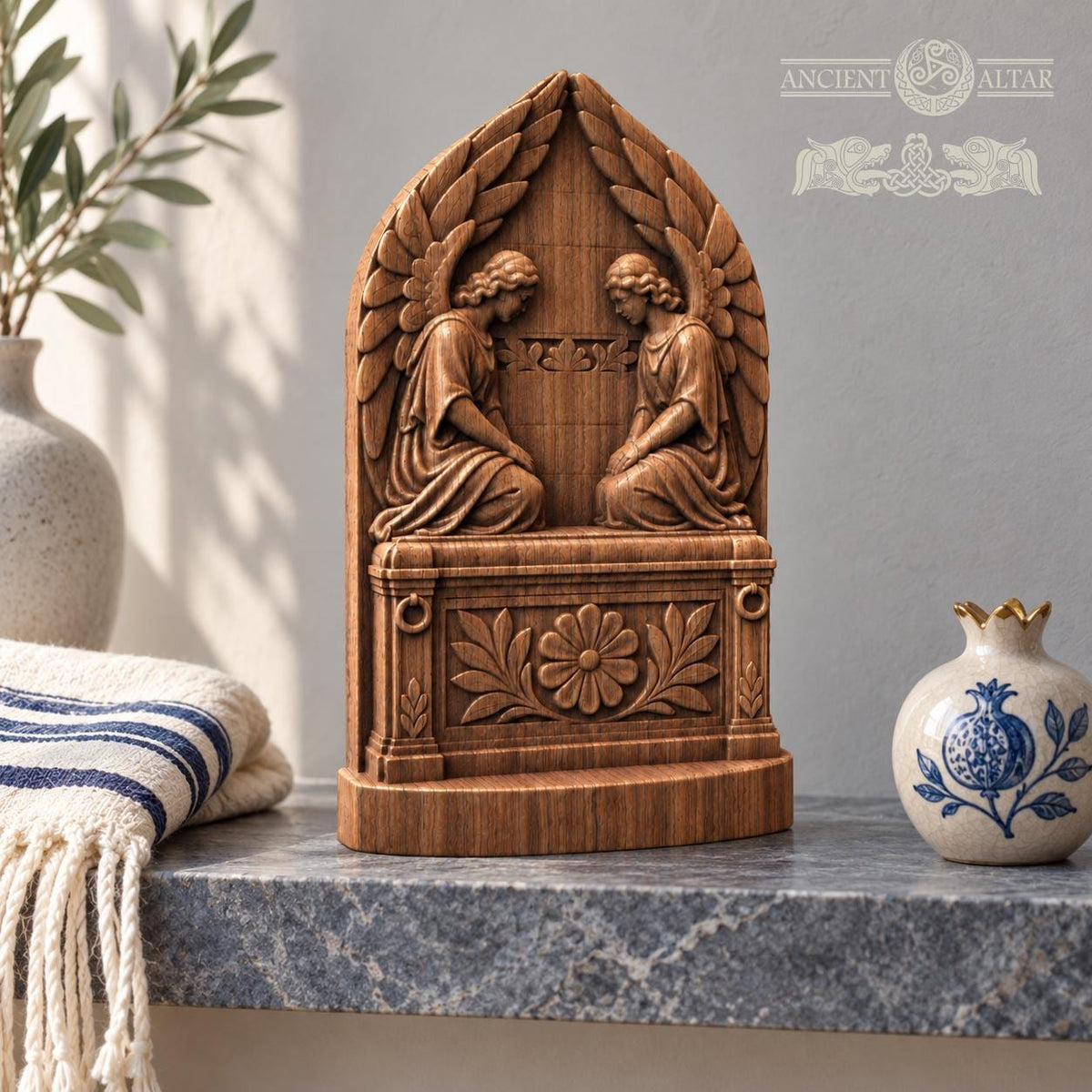 Ark of the Covenant with Cherubim, Solid Oak Wood Relief, Winged Angels Sculpture, Biblical Judaica Decor, Religious Gift
