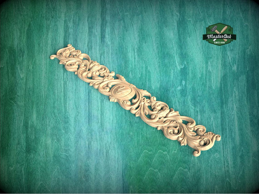 Personalized Renaissance Inspired Horizontal Carved Onlay – Classical Scrollwork Applique, 1 pc, Unpainted, Furniture Embellishment