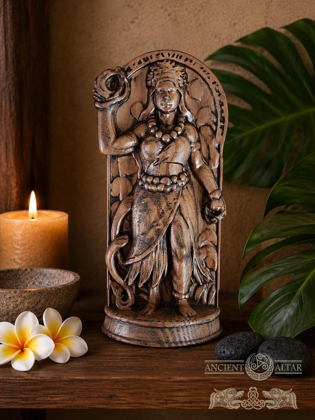 Hawaiian Goddess Kapo Statue: Oak Altar Piece, Polynesian Decor
