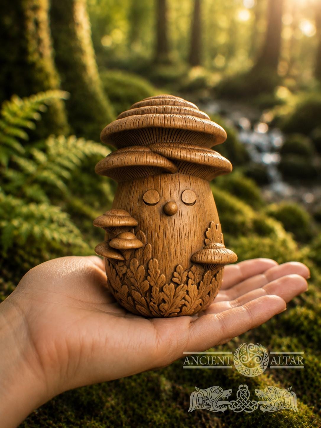 Wooden Mushroom Spirit Figurine, Oak Forest Guardian, Cottagecore Woodland Decor, Small Nature Lover Gift