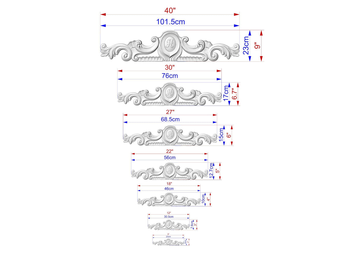 Personalized Classic Carved Onlay - Renaissance Decor Element, 1pc, Home Wall Embellishments, Furniture Carving, Wood Onlay