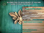 The image is a promotional advertisement for Master Oak's paint product, featuring a close-up of a wooden sample with a finger-jointed design and a multi-toned wood sample.