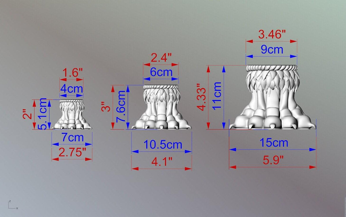 1 Lion Claws Feet  4.33inches / 11cm made of Ash wood