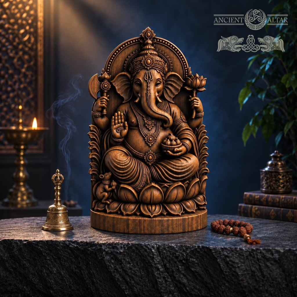 Lord Ganesh Wooden Figurine, Ganesha Elephant Deity Statue, Hindu Altar Sculpture, Indian Spiritual Decor, Yoga Lover Gift