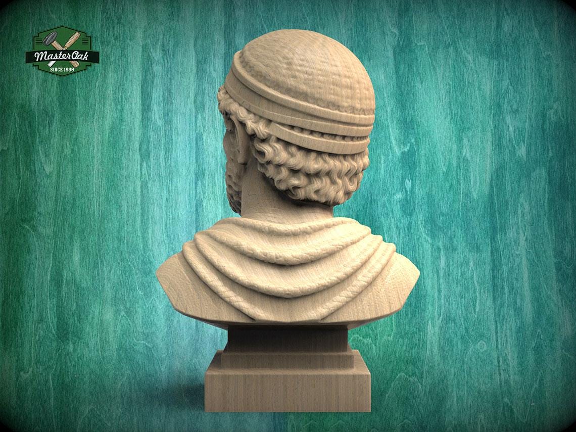 Hannibal Barca Bust, Hand-Finished Wood Sculpture | Ancient Military Decor