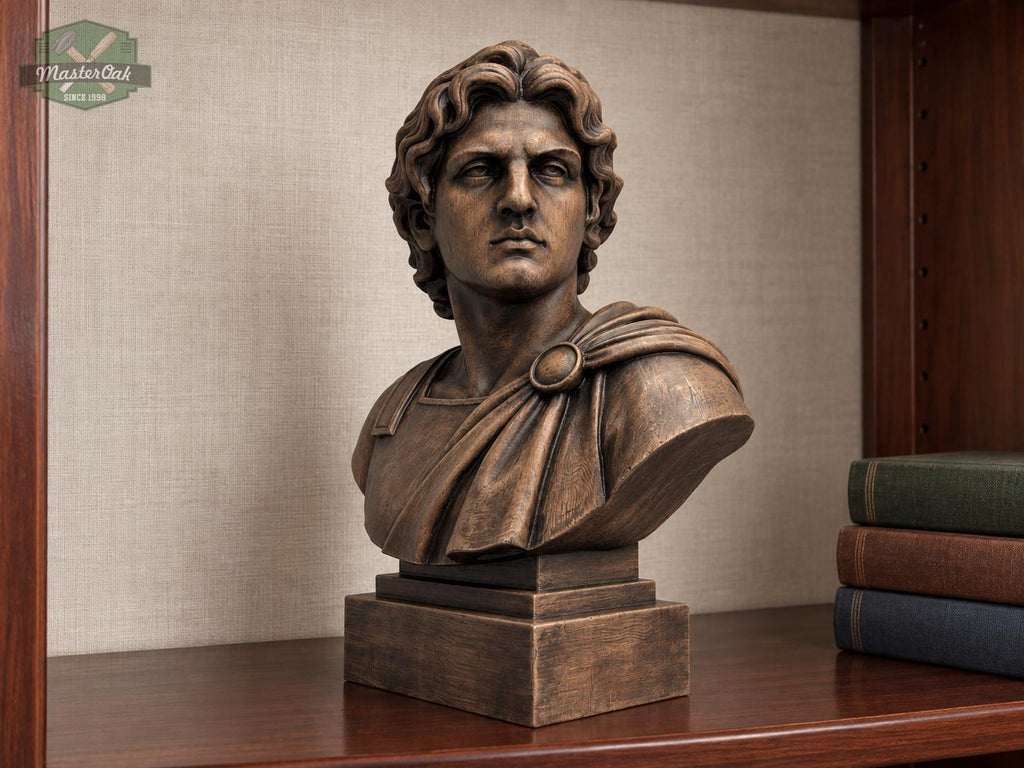 Alexander the Great Bust | Carved & Hand-Finished Wood Statue | Conqueror Gift