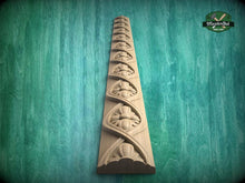 Load image into Gallery viewer, A decorative wooden panel with intricate floral designs, displayed against a green background.
