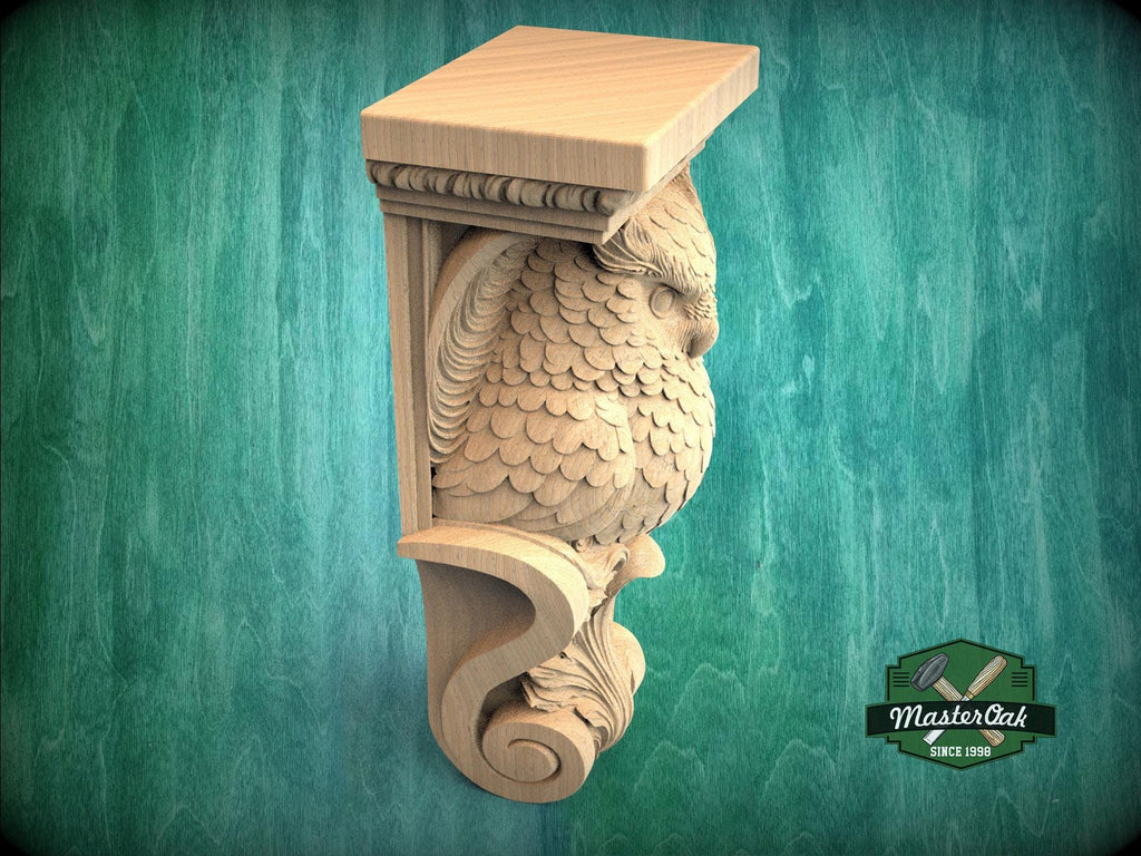 Owl Wall Bracket – Carved Wood Corbel for Mantel, Cabinet or Shelf