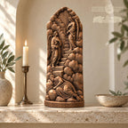 Jacob's Ladder Oak Wood Sculpture, Sleeping Jacob and Angels Relief, Biblical Dream Scene, Judaica Decor, Religious Gift