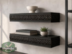 Carved Solid Oak Wall Shelf with Celtic Knot Pattern, Ornate Floating Shelf, Decorative Wood Display Shelf, Traditional Home Decor