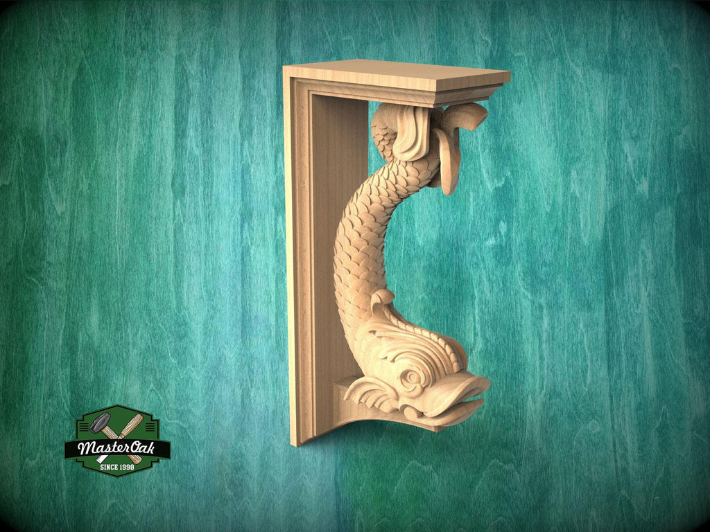 Victorian Carved Wooden Corbel with Intricate Fish Motif - Elegant Architectural Decor, 1pc, Home Wall Embellishments, wood wall art decor