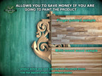 The image is a promotional advertisement for Master Oak Paint, featuring a wooden anchor and a sample of multi-toned wood. The text on the image encourages viewers to save money by painting the product, highlighting the "finger-joined sample" and the "multicolored wood sample" as examples of the product's quality. The text also mentions that the product texture and color may vary from the sample shown and that adjacent pieces have different shades.