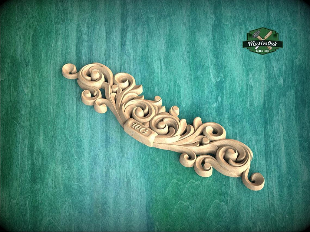 Personalized Decorative Scroll Crest with Curved Motif for Furniture Tops