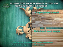 Load image into Gallery viewer, The image is a promotional advertisement for Master Oak Paint, showcasing two different types of wood samples. The text highlights that the samples allow for savings if the viewer is going to paint the product, with a focus on the differences between the finger-joined and multi-toned wood samples. The text also mentions that the product texture and color may vary from the sample shown, and that adjacent pieces have different shades.
