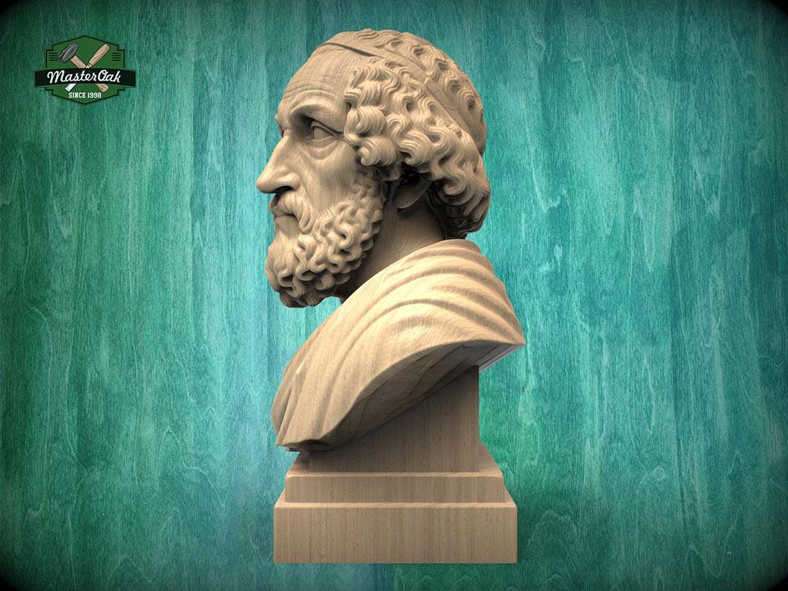 Homer Bust | Carved & Hand-Finished Wood Statue | Gift for Literature Lovers