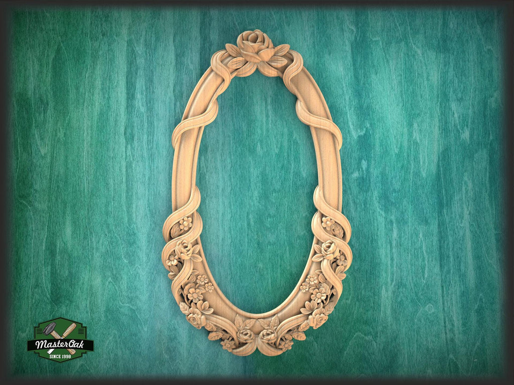 Large Ornate Oval Mirror Frame Carved Wood, Unpainted