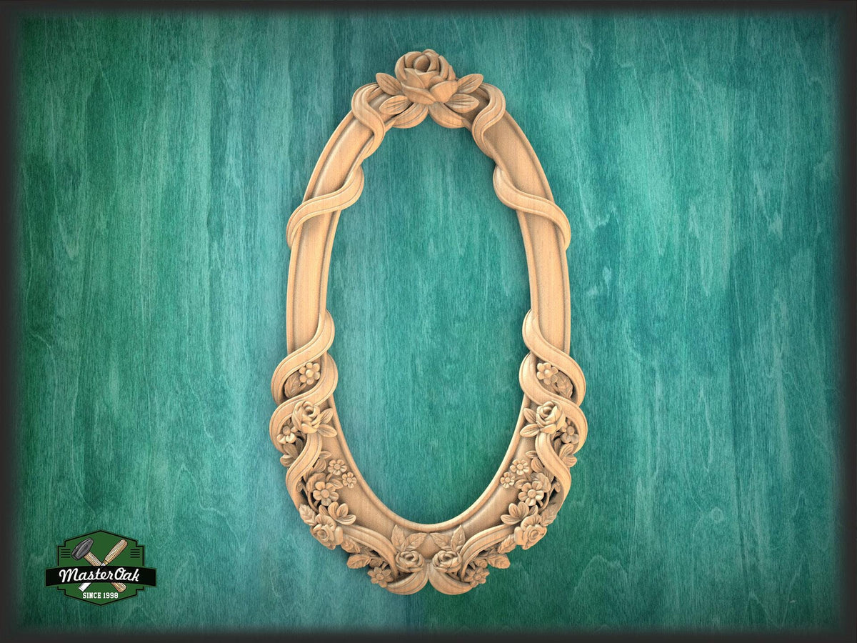 Large Ornate Oval Mirror Frame Carved Wood, Unpainted