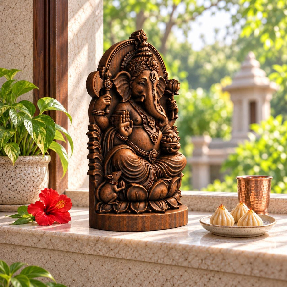Lord Ganesh Wooden Figurine, Ganesha Elephant Deity Statue, Hindu Altar Sculpture, Indian Spiritual Decor, Yoga Lover Gift