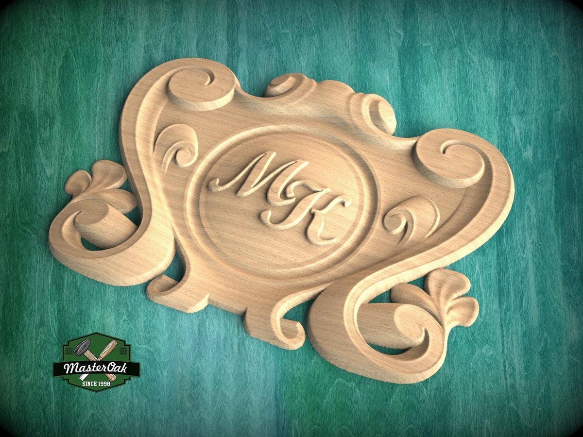 Personalized Carved Onlay, Central Wooden Cartouche for Luxury Decor, 1 pc, Unpainted, Home Wall Embellishments, wooden trims