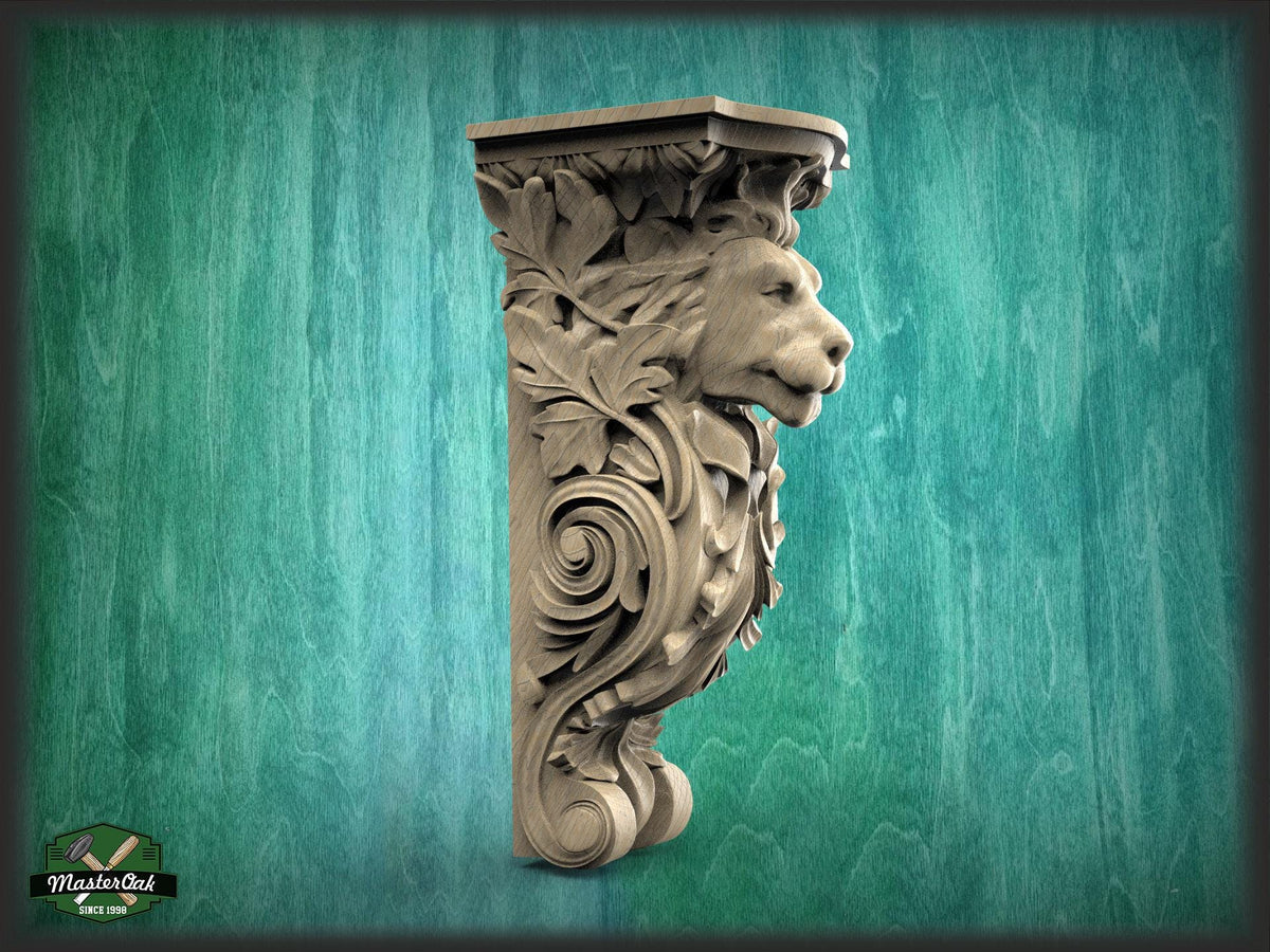 Unpainted Lion Corbel, Decorative Wood Wall Bracket, Home Decor, 1pc