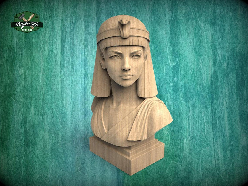 Cleopatra Bust, Hand-Finished Wood Sculpture | Ancient Egypt Decor