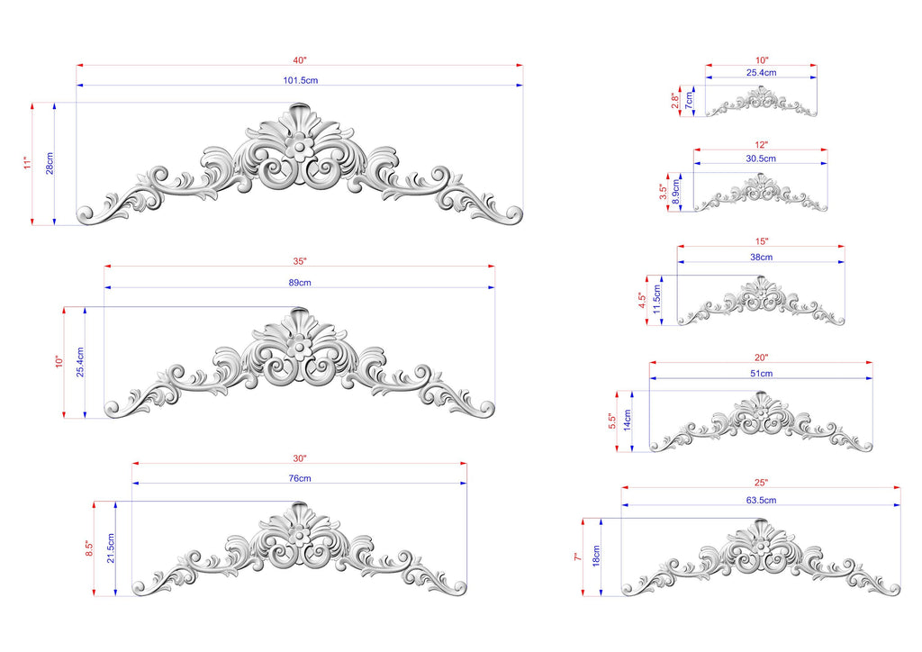 a drawing of a tiara with measurements for each tiara