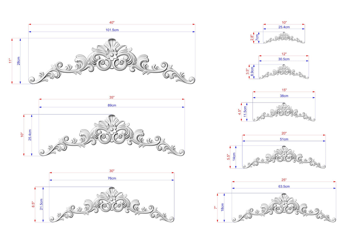 a drawing of a tiara with measurements for each tiara