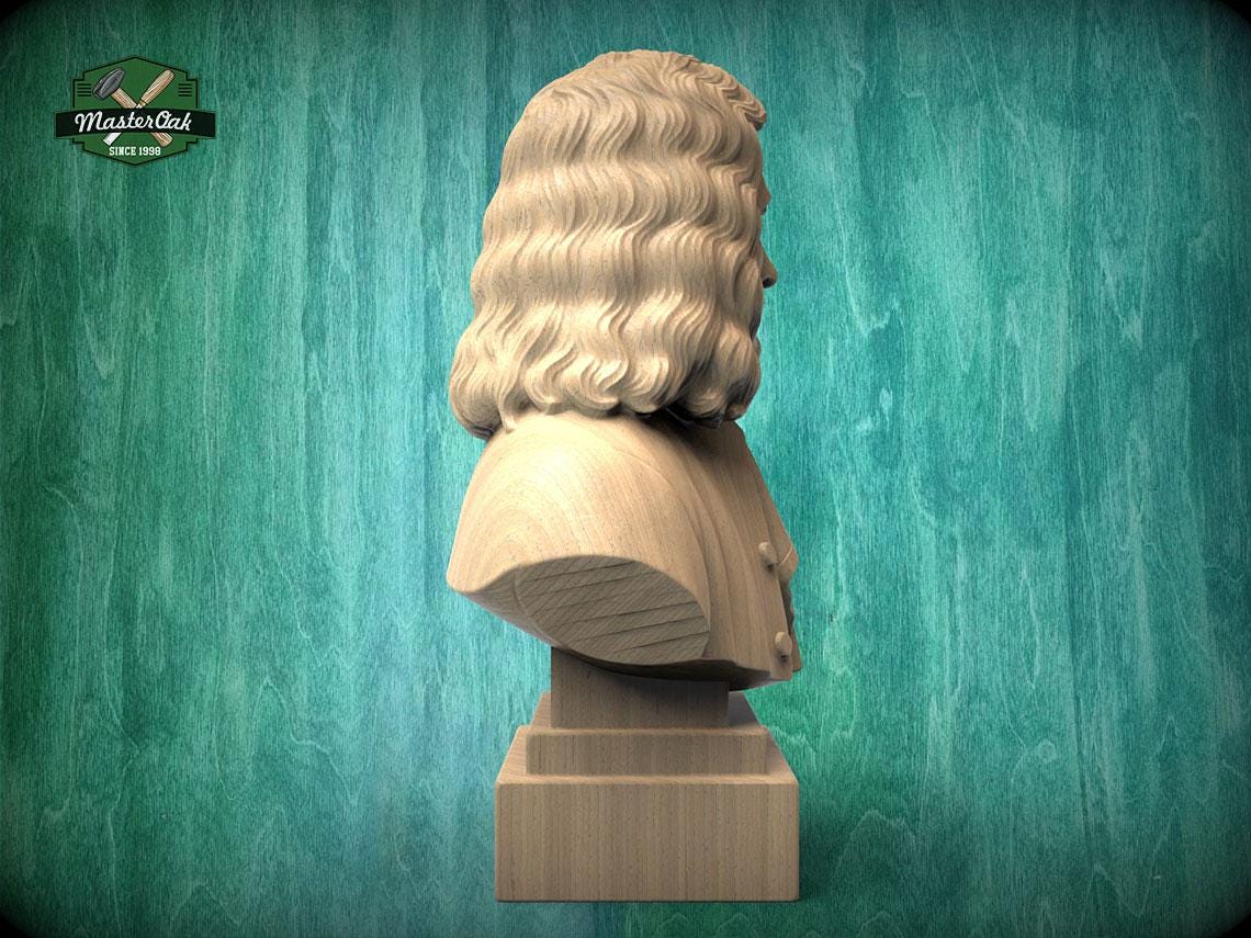 Isaac Newton Bust, Hand-Finished Wood Sculpture | Physics & Math Decor