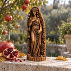 Persephone Goddess Statue, Wooden Queen of the Underworld Figurine, Pomegranate Altar Decor, Greek Mythology Gift