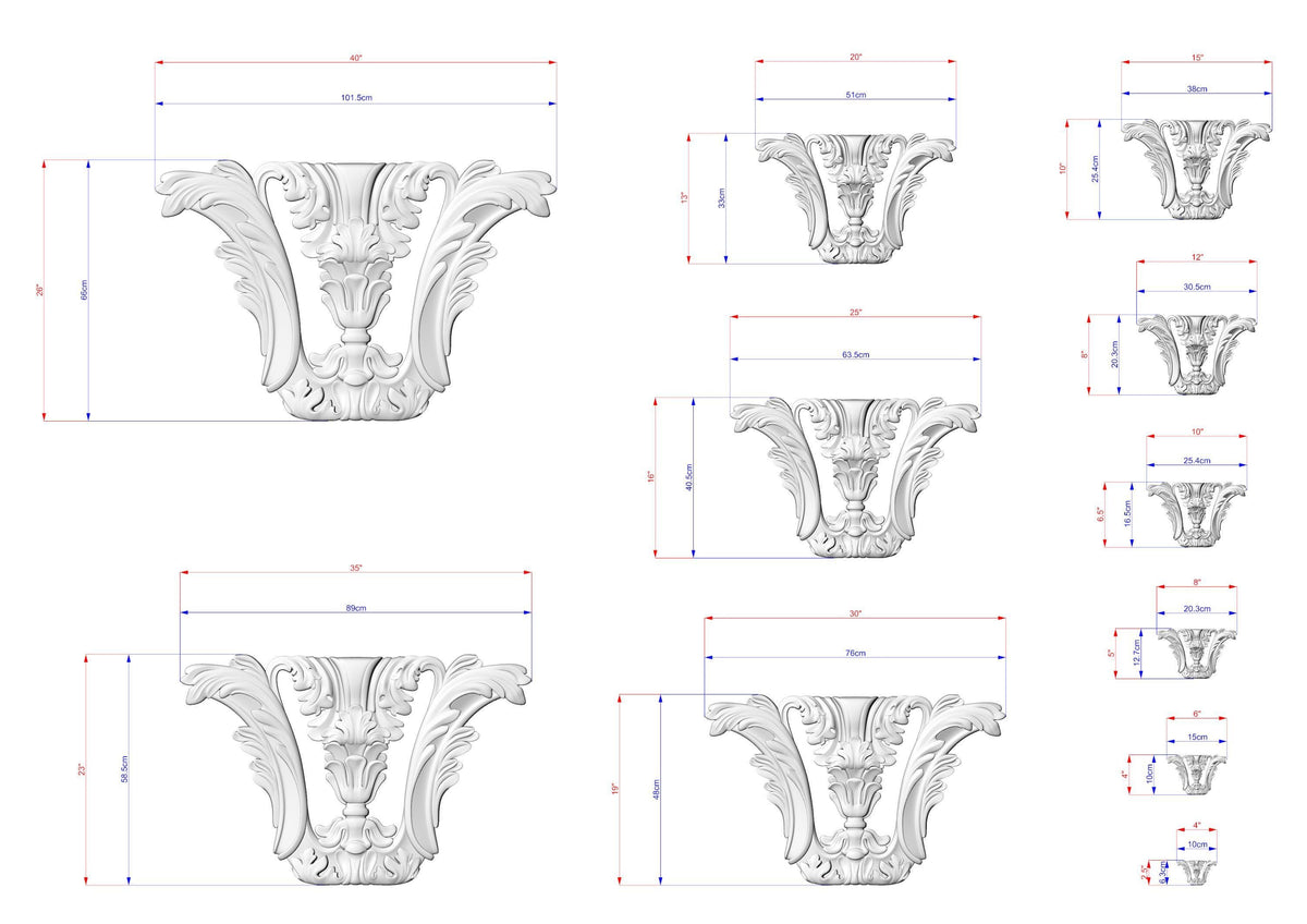 Acanthus Capital Ornament – Decorative Wooden Carving for Classic Interior or Furniture
