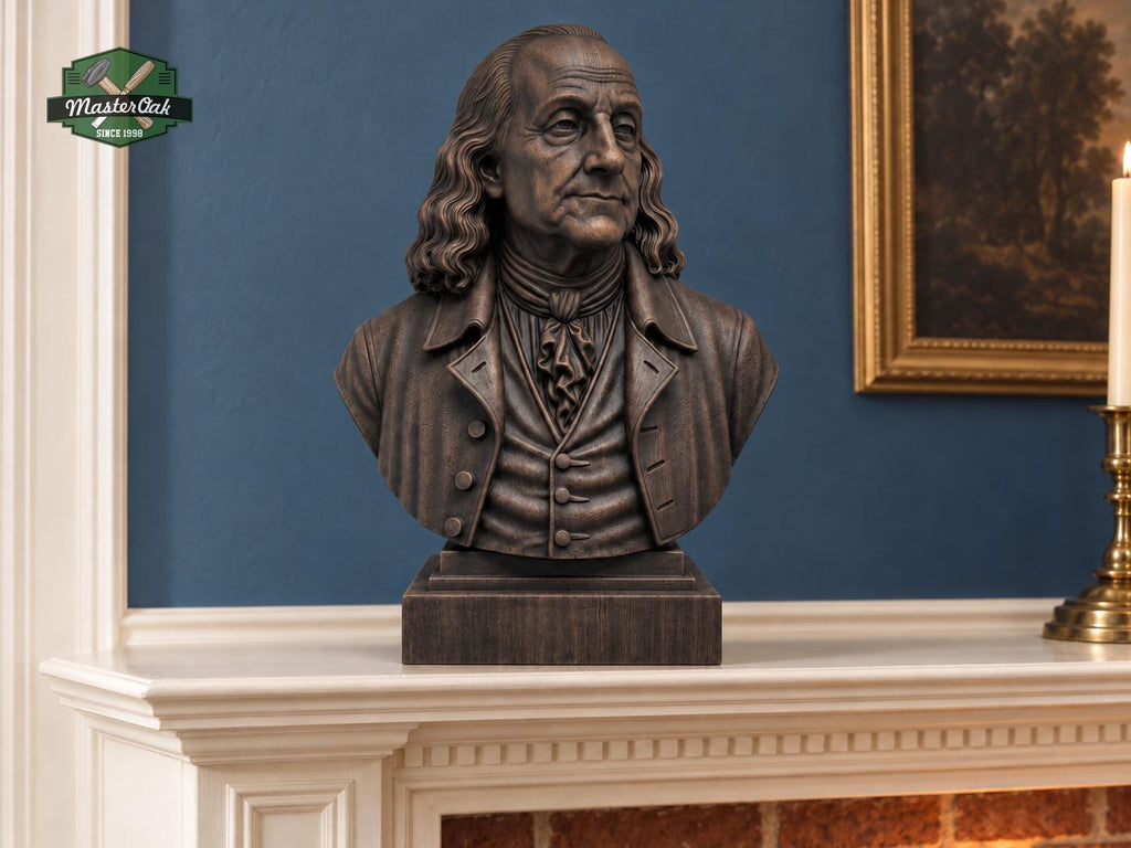 Wooden Benjamin Franklin Sculpture | Hand-Sanded & Hand-Toned | American History Decor