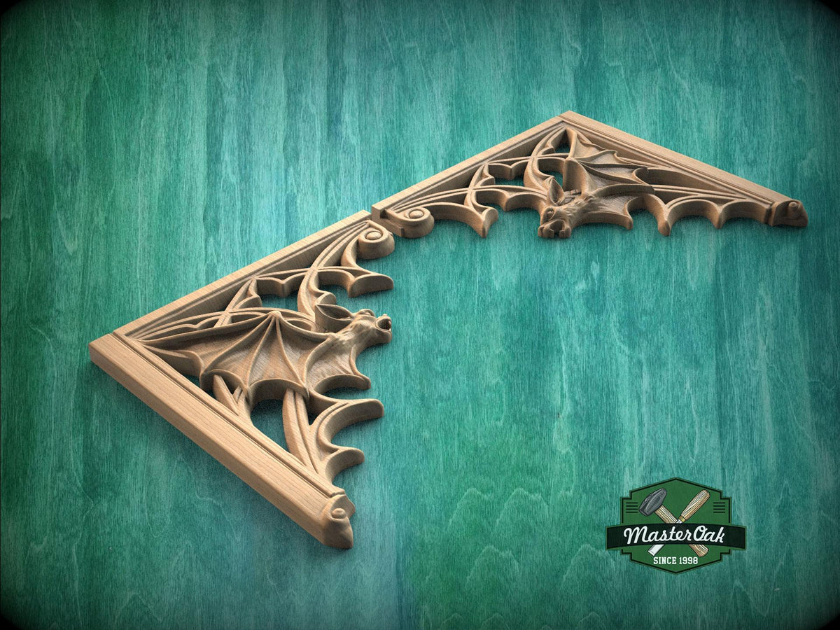 Gothic Bat Corner Brackets – Wooden Arch Decor for Cabinet or Door Frame, Set of 2pcs