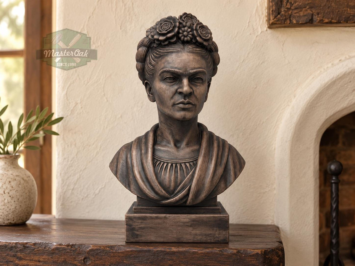 Frida Kahlo Bust | Carved & Hand-Finished Wood Statue | Gift for Art Lovers