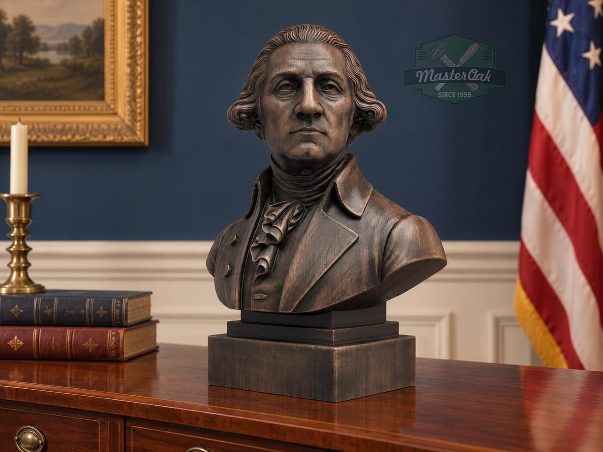 George Washington Bust, Hand-Finished Wood Sculpture | 1st President Decor