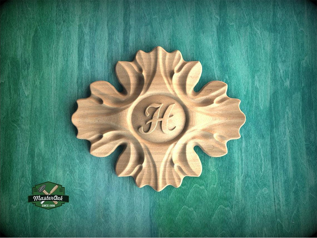 Personalized Radiant Sunburst: Wooden Rosette Onlay, Rosette Applique, Unpainted, 1pc, Home Wall Embellishments, Furniture Carving