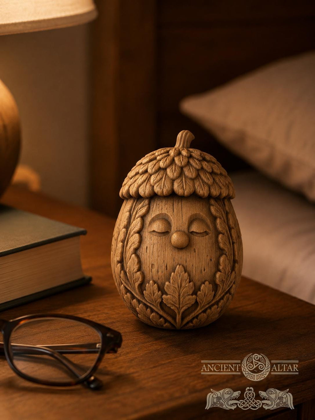 Wooden Acorn Forest Spirit Figurine, Oak Woodland Guardian, Good Luck Charm, Cozy Shelf Decor, Nature Lover Gift