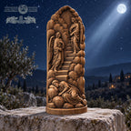 Jacob's Ladder Oak Wood Sculpture, Sleeping Jacob and Angels Relief, Biblical Dream Scene, Judaica Decor, Religious Gift
