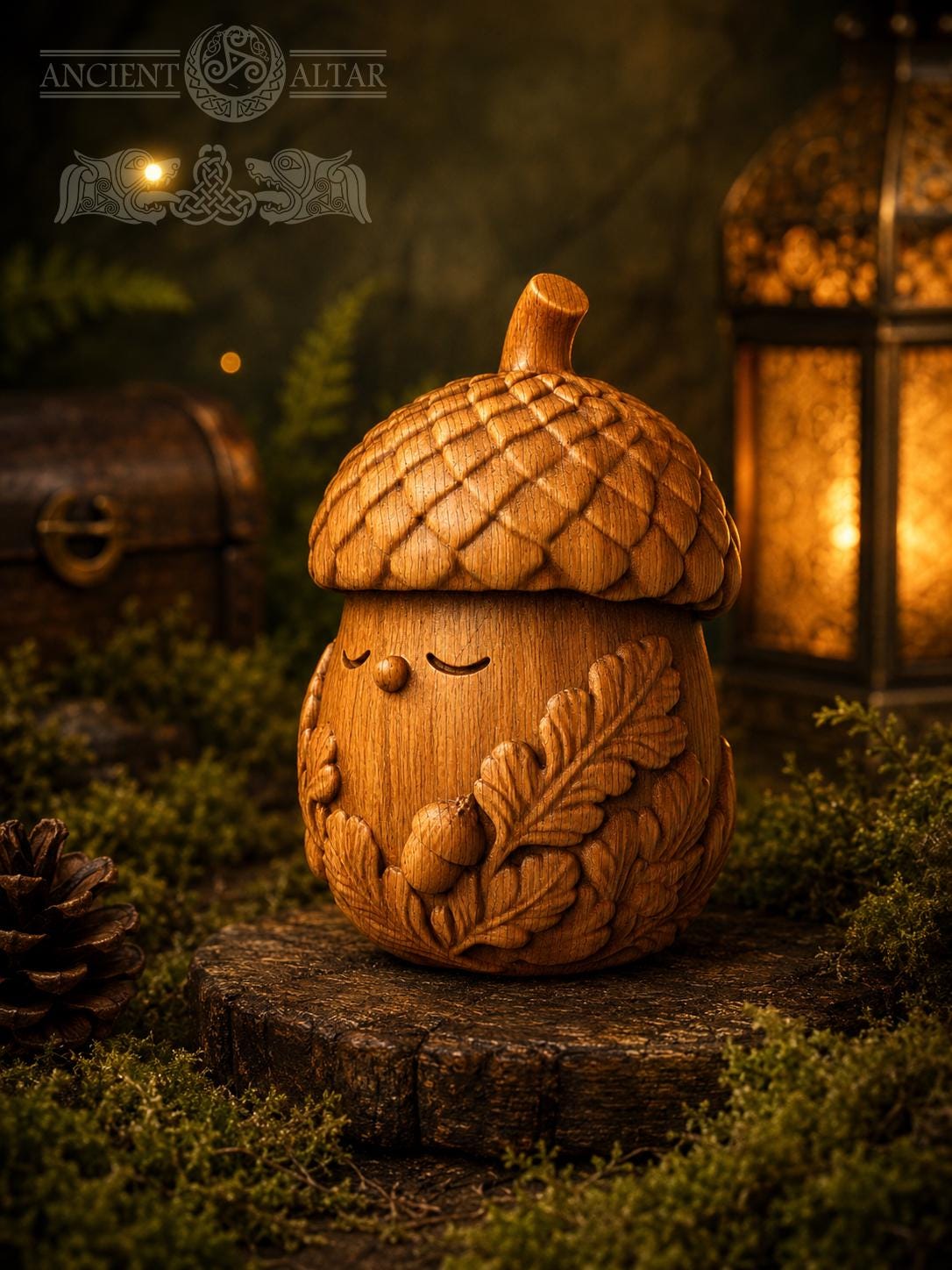 Wooden Acorn Figurine, Forest Spirit Sculpture, Woodland Guardian Decor, Cottagecore Home Accent, Good Luck Gift for Nature Lover