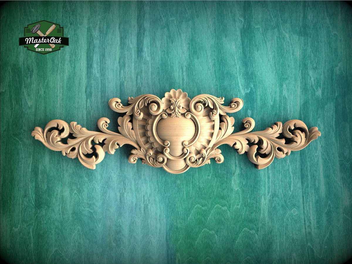 Baroque Crest with Cartouche – Ornate Carved Wood Applique for Furniture