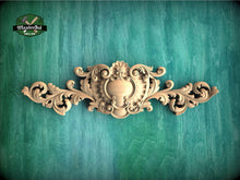 Load image into Gallery viewer, Baroque Crest with Cartouche – Ornate Carved Wood Applique for Furniture
