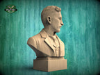 Nikola Tesla Bust, Hand-Finished Wood Sculpture | Inventor Decor