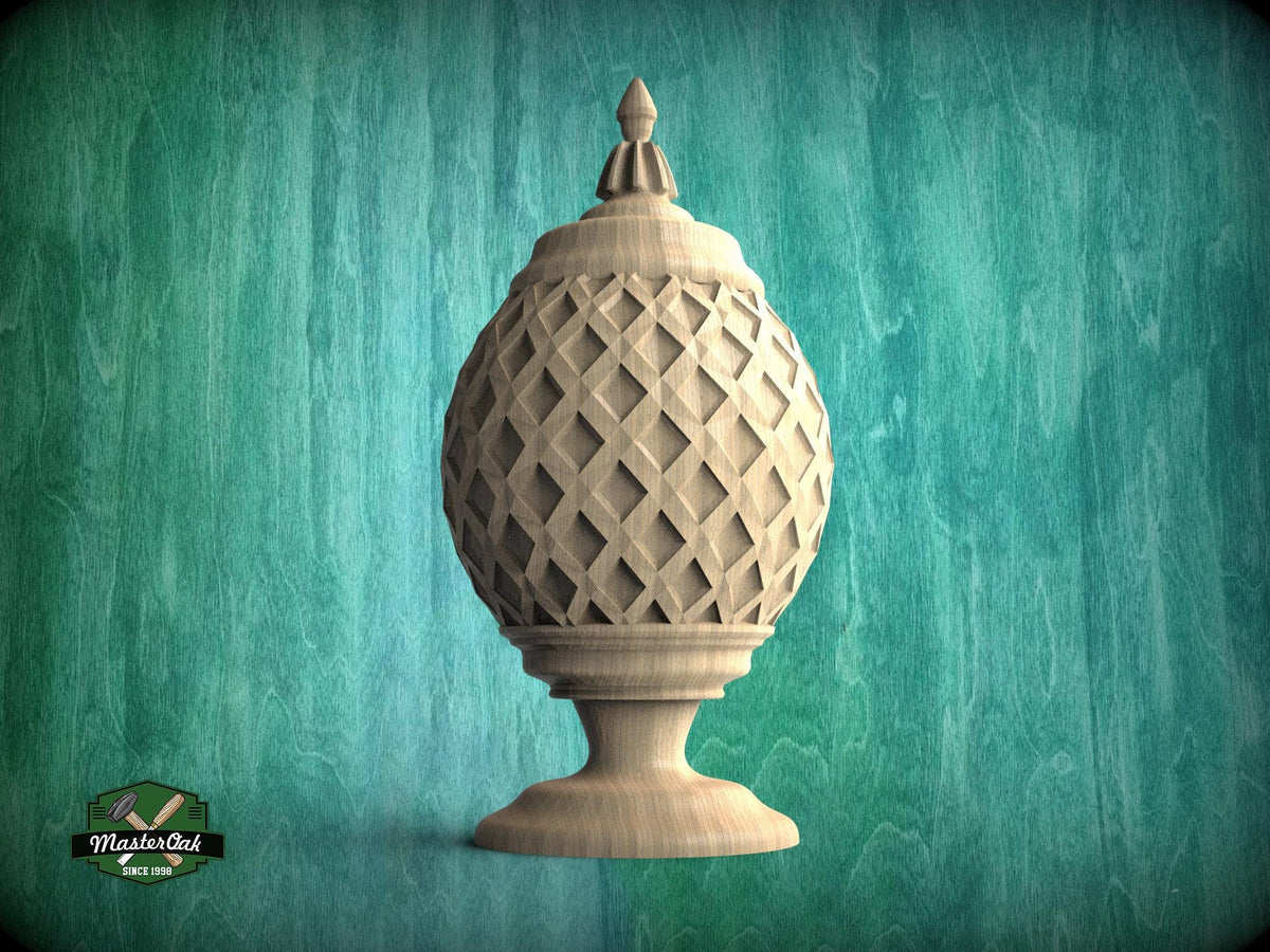 Grid Shaped Finial For Staircases, Carved Post Finials with square base, Staircase Newel Post Cap, Bed finials