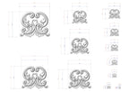 a collection of ornate, decorative designs in a 3D style, including various sizes and shapes. The designs are rendered in a black and white color scheme, and the image is described in terms of its size and dimensions.