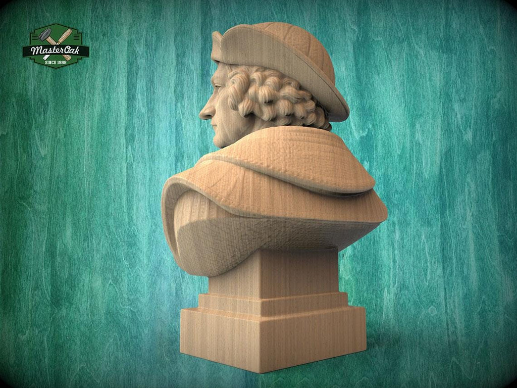 Christopher Columbus Bust, Hand-Finished Wood Sculpture | Age of Exploration Decor